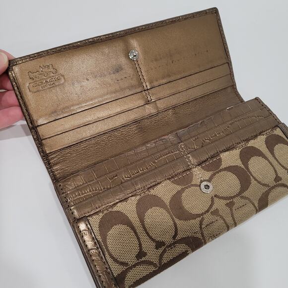 Coach Long Wallet Stripe Croc Envelope Metalic Brown Designer Large Leather - Picture 3 of 10